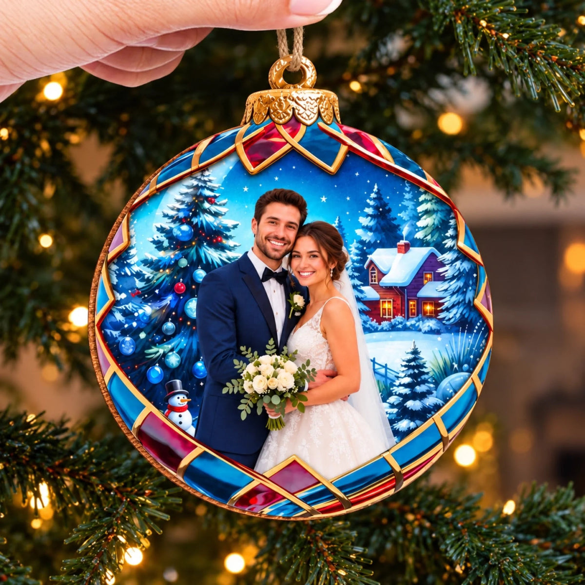 Custom Photo First Christmas Married Couple Gifts - Personalized Ornament