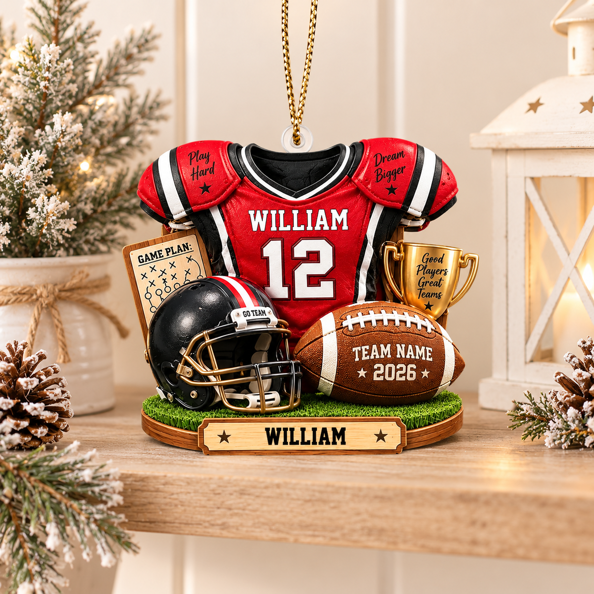 Personalized Football Ornament 2026, Custom Jersey & Helmet Keepsake Vr2