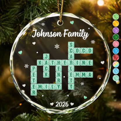 Christmas Gifts For Family - Personalized Crossword Sea Glass Family Name Circle Glass Ornament