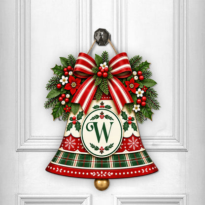 Custom Family Initial Christmas Bell Door Sign, Holiday Monogram Gift HO82 903866