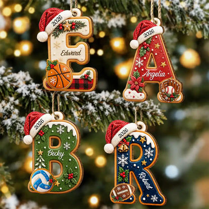 Christmas Initial Letter With Sport And Interest Gift For Kids - Personalized Custom Shaped Wooden Ornament