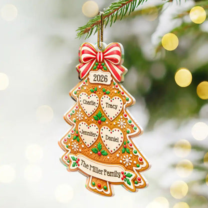 Christmas Gift For Family - Personalized Gingerbread Tree Names Acrylic Ornament