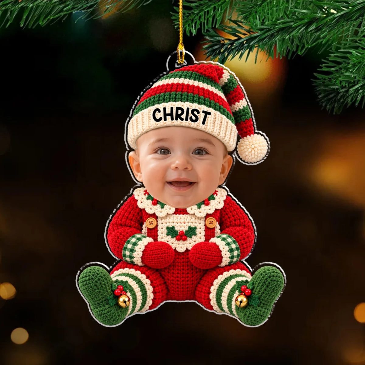 Custom Family Ornament, Christmas Gift for Family Members •  Cute Baby Elf - Personalized Acrylic Ornament