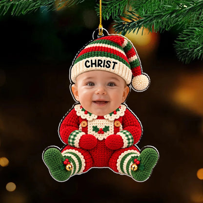 Custom Family Ornament, Christmas Gift for Family Members •  Cute Baby Elf - Personalized Acrylic Ornament