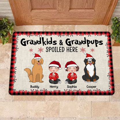 Grandkids And Grandpups Spoiled Here Personalized Doormat