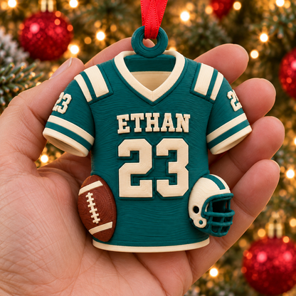 Personalized Football Jersey Ornament, 3D Printed PLA, Custom Name and Number, Football Player Christmas Gift