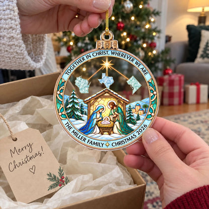 Custom Family Christmas Ornament for Long Distance Families •  No Distance Family Nativity – Personalized Acrylic Ornament