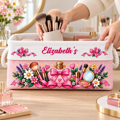 Custom Name Pink Bow Beauty Gifts for Women - Personalized Storage Basket
