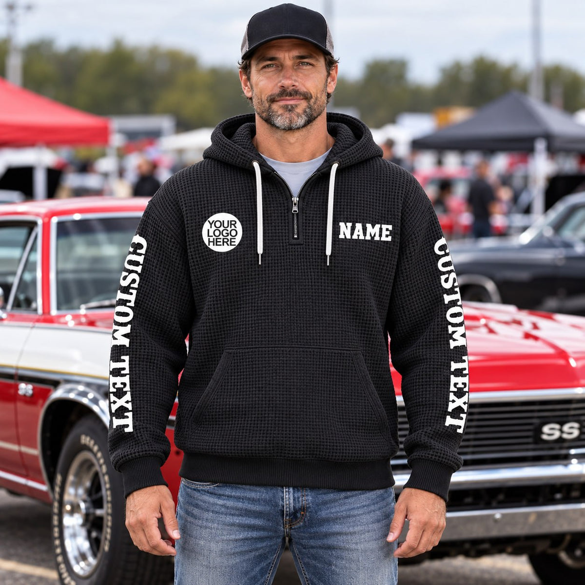 Take It Out & Play - Personalized Classic Car Photo Quarter Zip Hoodie - Gift For Car Lovers A2110
