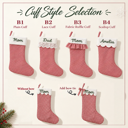 Personalized Embroidered Name Christmas Stocking Plaid & Stripe Holiday Stocking with Optional Bow CH07 180814