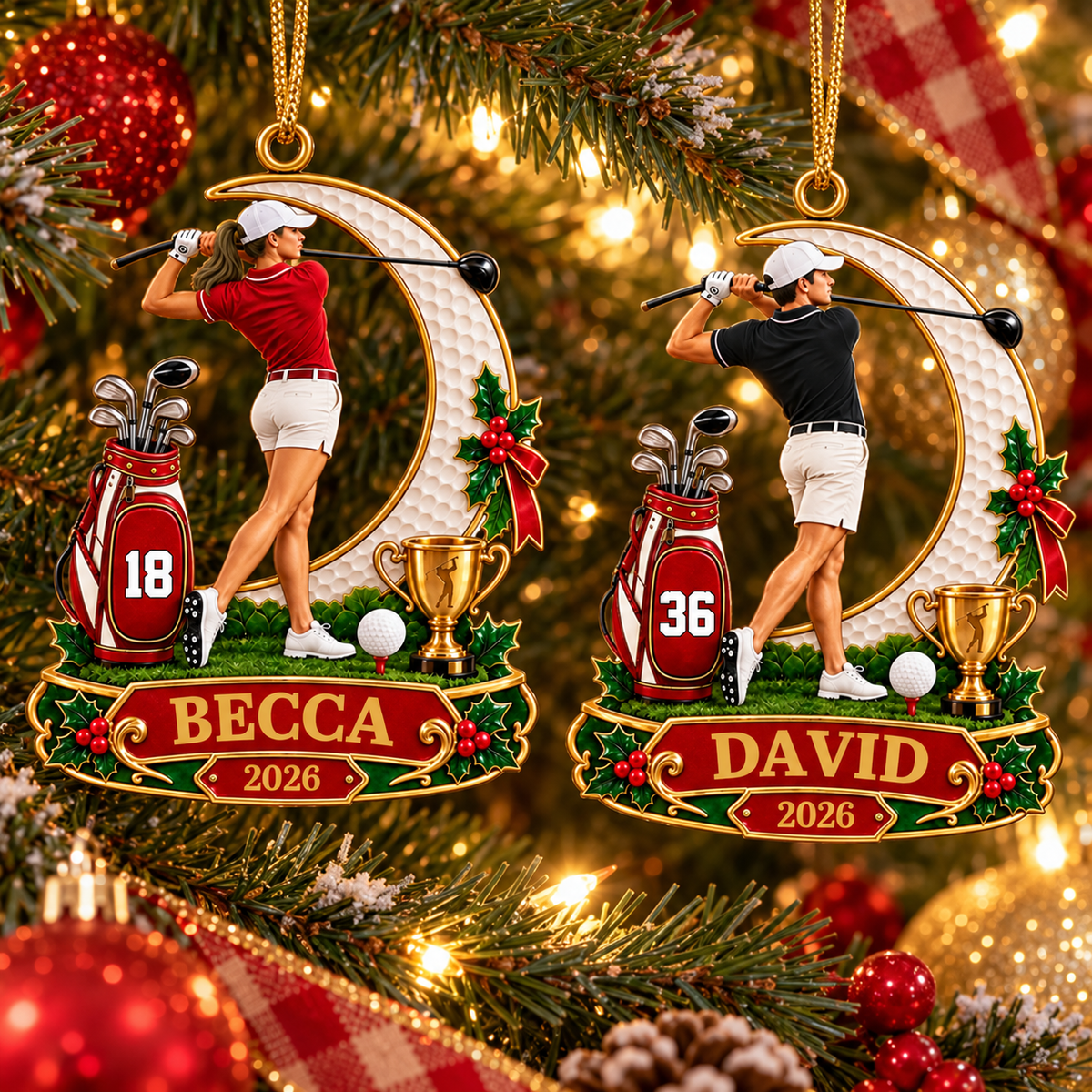 Personalized Golfer Christmas Ornament 2026 - Custom Name & Number Acrylic Keepsake | Golf Gift For Him
