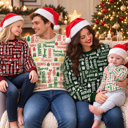 Matching Christmas Gift For Family - Personalized Member Names Unisex Ugly Sweater