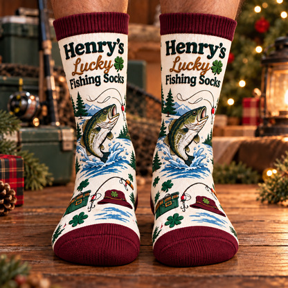 Personalized Lucky Fishing Socks – Custom Name 3D Effect Socks Gift for Fisherman CH07 180840
