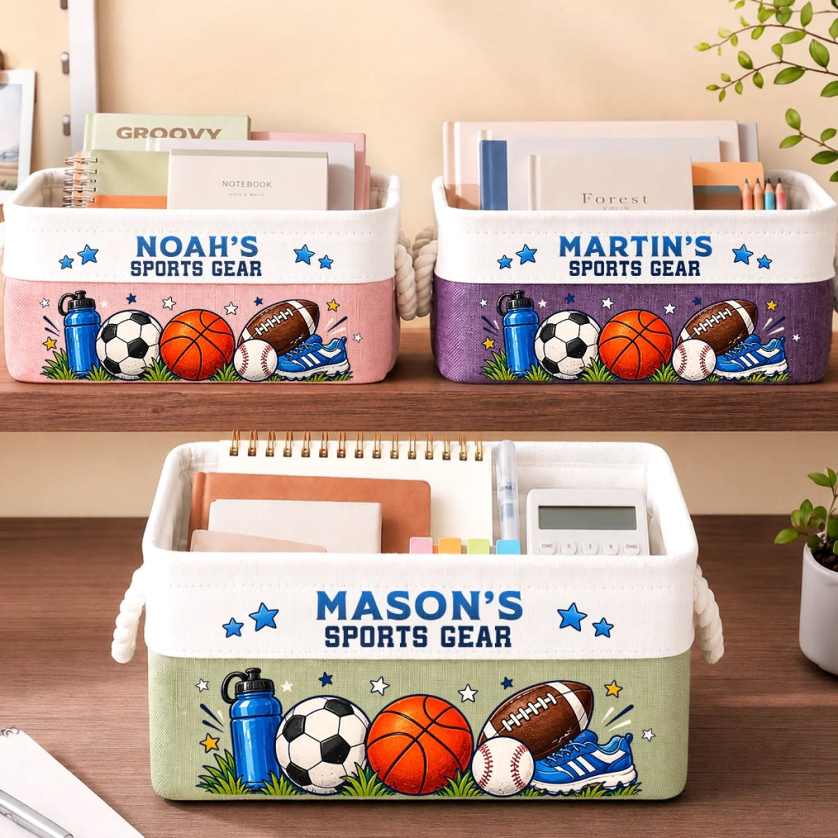 Custom Name Sports Gear Gifts for Kids - Personalized Storage Basket - Sports Gear