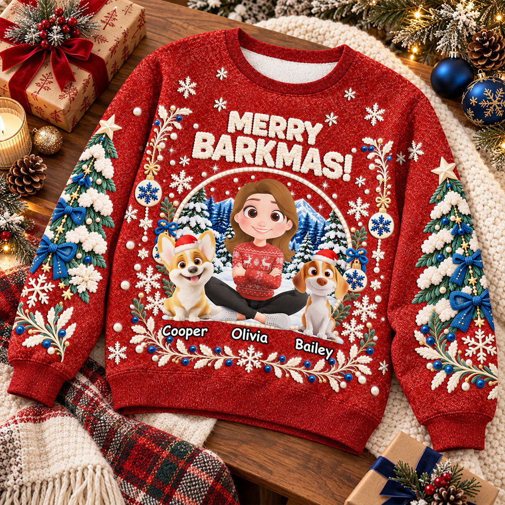 Custom Christmas Sweatshirt for Dog Mom, Dog Lovers • Merry Barkmas - Personalized All-Over-Print Sweatshirt