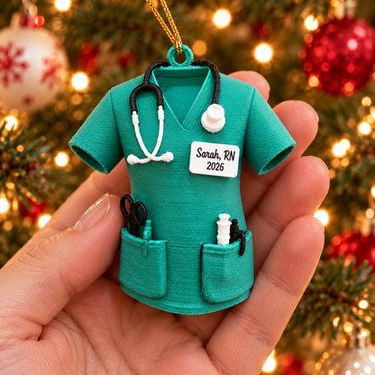 Personalized Nurse Scrubs Ornament, 3D Printed PLA, Custom Name, RN Graduation Gift, Nurse Christmas Ornament