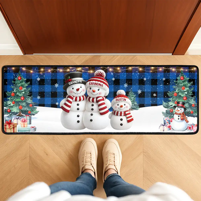 Snowman Family Christmas Plaid Pattern - Personalized Runner Rug