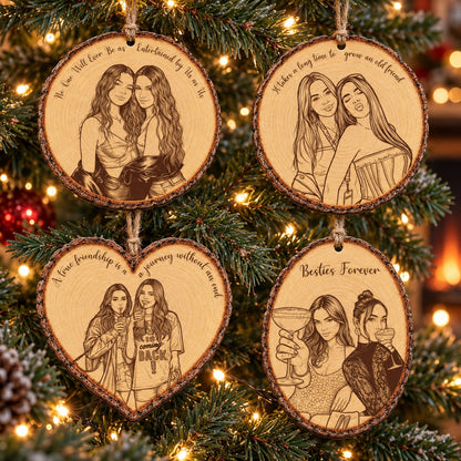 Custom Portrait Art Printed Wood Slice - Friendship Thank You Gifts - Personalized Ornament