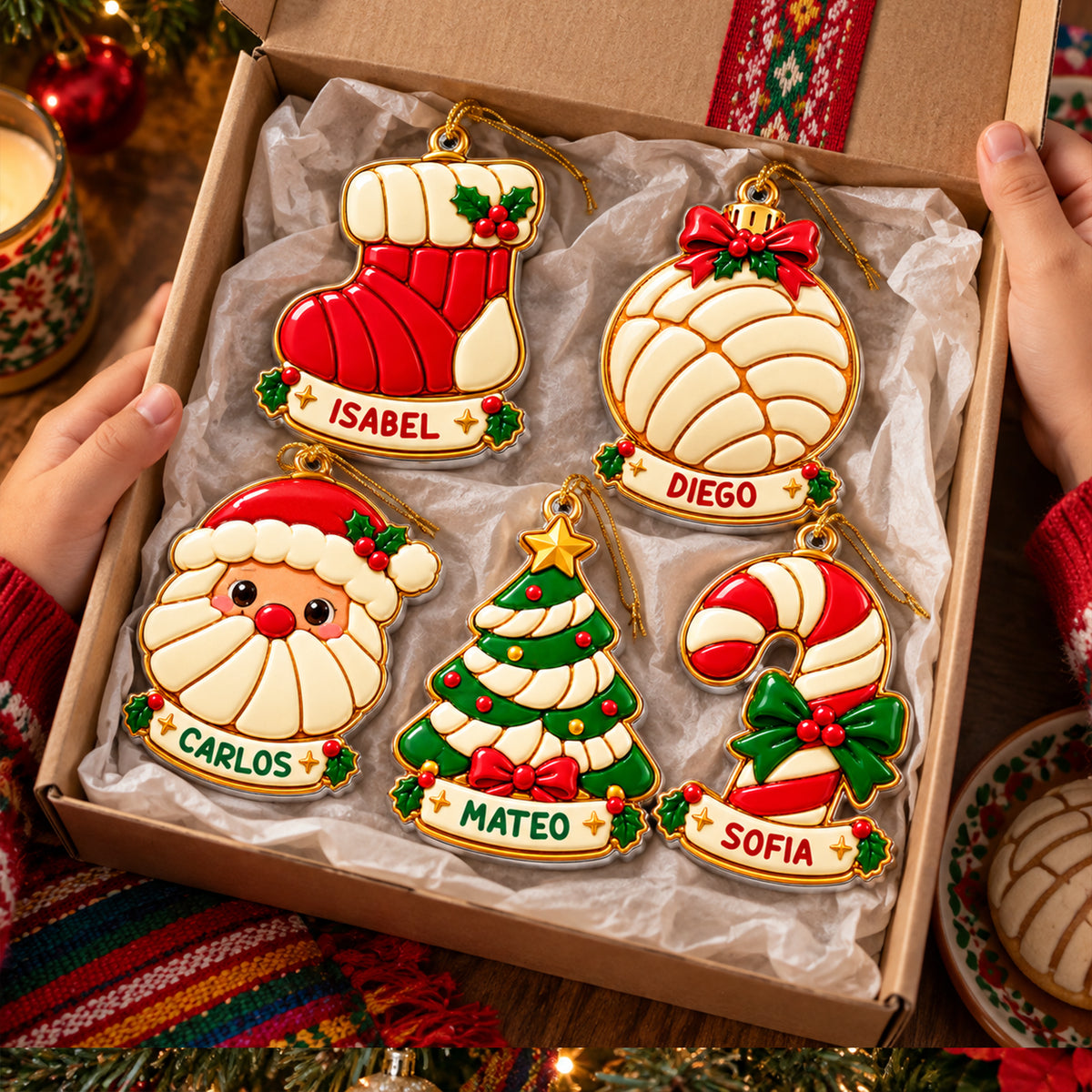 Custom Navidad Concha Pan Dulce Ornament Gift For Kids Grandkids - Personalized Ornament