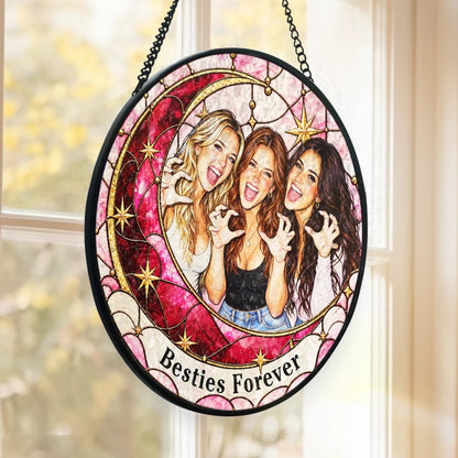 Custom Photo Bestie Friendship Gifts for Women  - Personalized Stained Glass Window Hanging Suncatcher