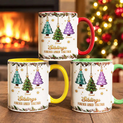 Gift For Siblings - Personalized Brothers & Sisters Forever Linked Together 3D Inflated Effect Mug
