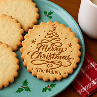 Personalized Family Name Merry Christmas With Christmas Tree Cookie Stamp - Holiday Baking Gift For Family HA75 919604