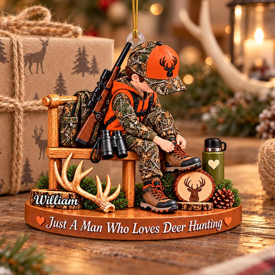 Personalized Hunting Ornament Just A Boy Who Loves Hunting Custom Name Christmas Ornament Gift for Hunter  H2511