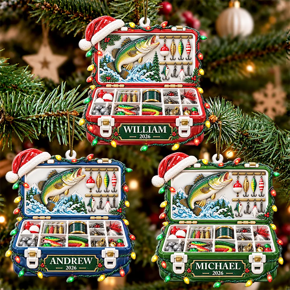 Christmas Gift For Fisherman - Personalized Fishing Tackle Box Embossed Ornament