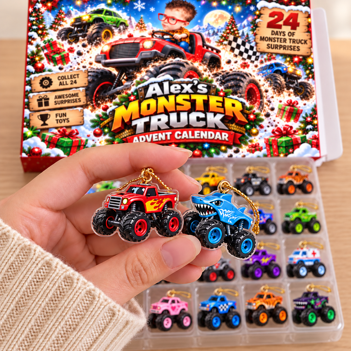 24 Days of Monster Trucks Custom Photo - Personalized Christmas Advent Calendar