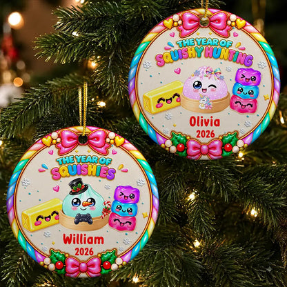 Christmas Gift For Kids Girls Squishy Lovers - Personalized The Year Of Squishy Hunting Circle Ceramic Ornament