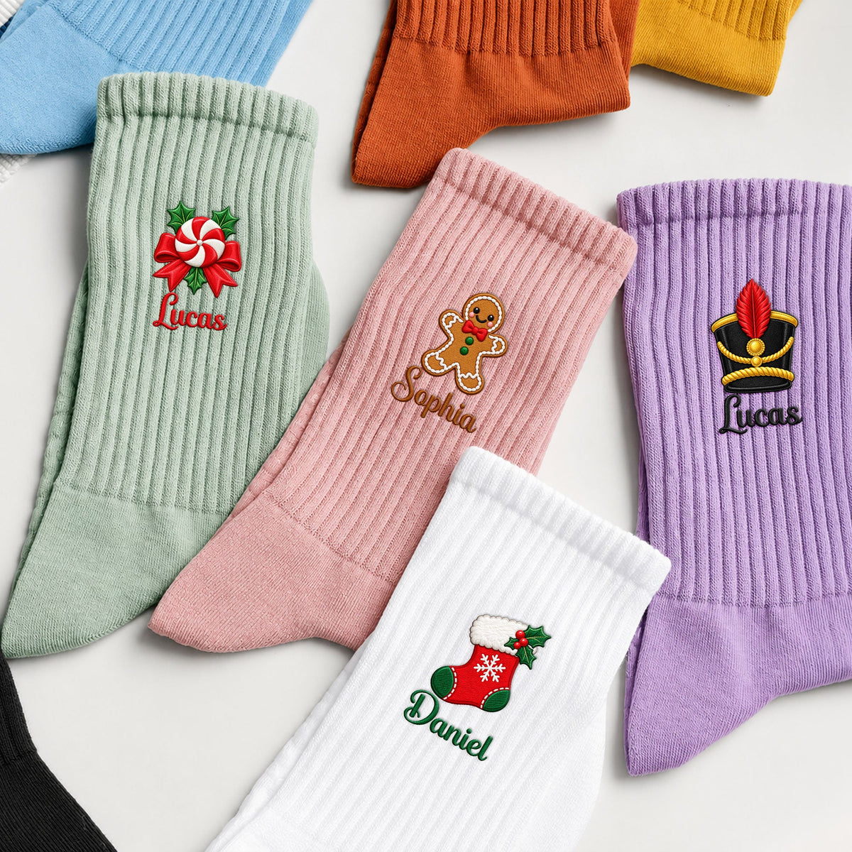 Custom Name Christmas Character Gifts For Her, Him, Kids - Personalized Embroidered Socks