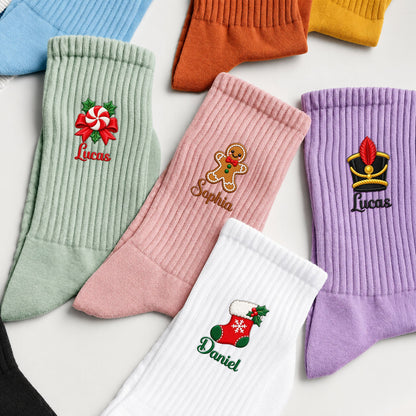Custom Name Christmas Character Gifts For Her, Him, Kids - Personalized Embroidered Socks
