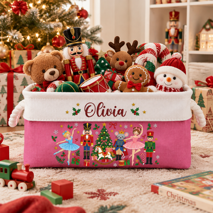 Nutcracker Christmas Custom Name Basket For Kids, Grandkids - Personalized Storage Basket