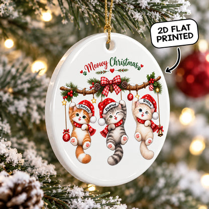 Meowy Christmas Cute Cats Hanging - Personalized Ceramic Ornament - Christmas Gift for Cat Lovers