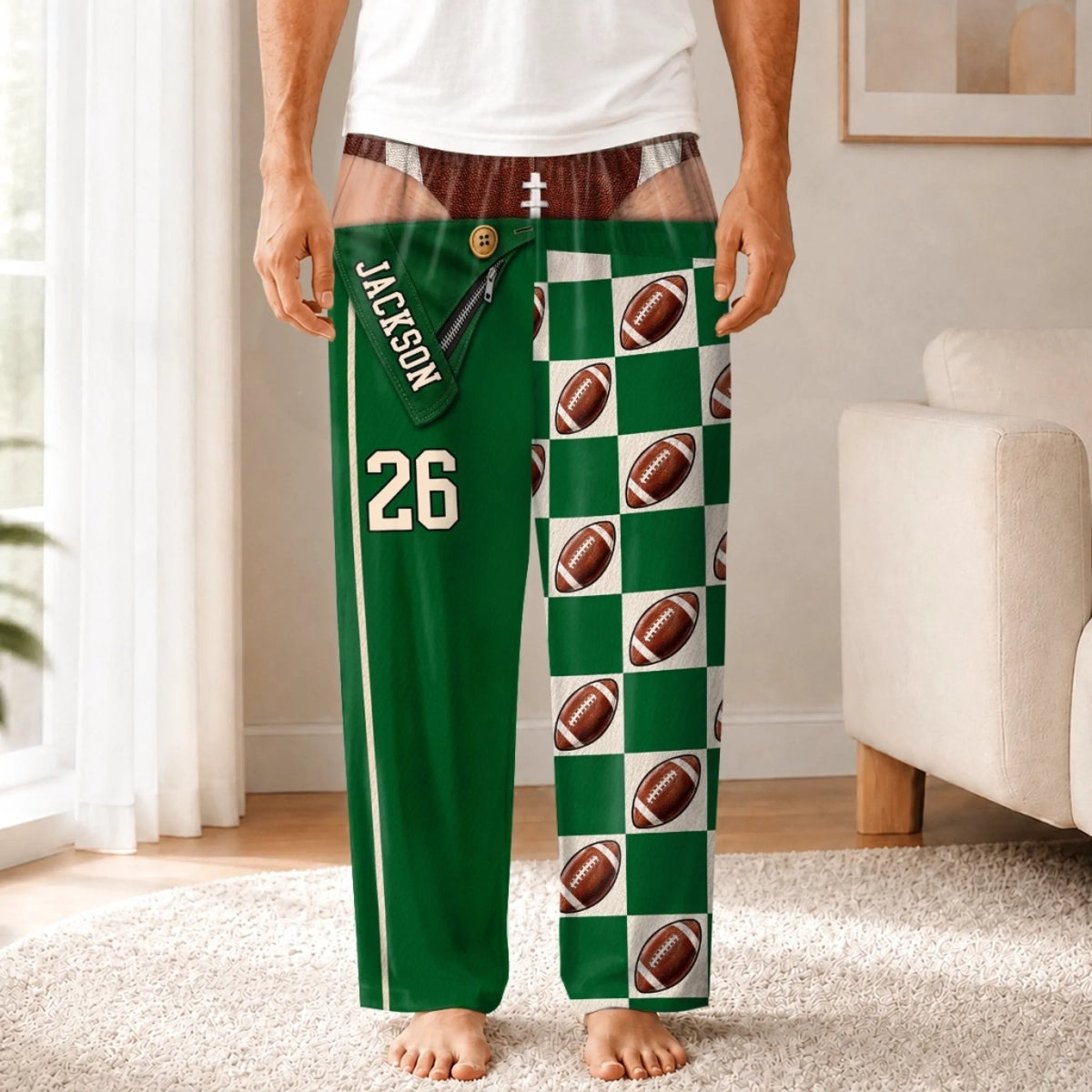 Custom Name and Number Football Gifts for Men - Personalized Pajamas Pants