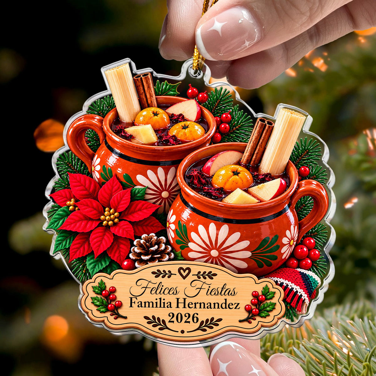 Custom Comidas Navideñas Latinas Ornament, Tamales, Ponche, Pan Dulce & Rosca - Personalized Ornament