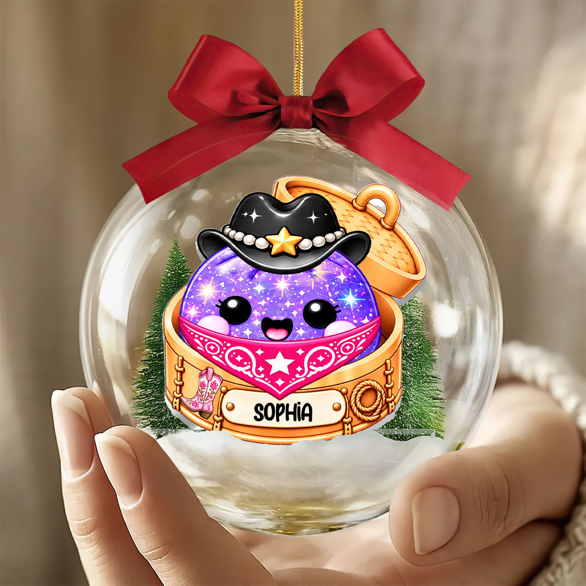 Western Cowgirl Dumpling, Year Of Squishy Hunting - Personalized 3D Acrylic Ball Ornament