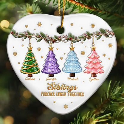 Christmas Gift For Siblings - Personalized Brothers & Sisters Forever Linked Together Festive Ceramic Ornament