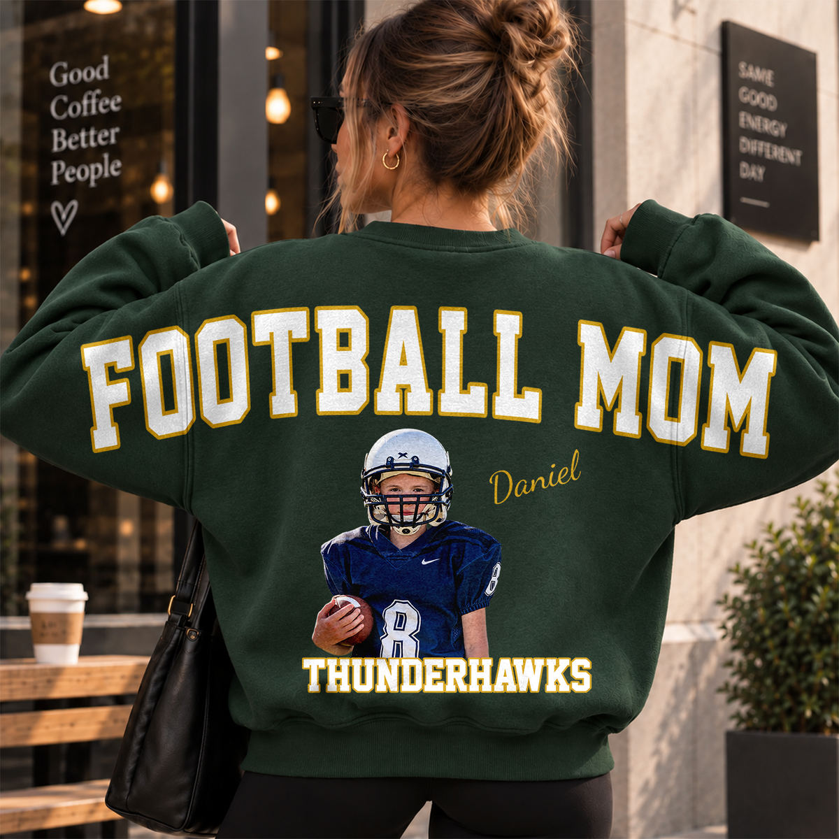 Custom Photo Football Dad Mom Shoulder To Shoulder Sweatshirt CH07 180932