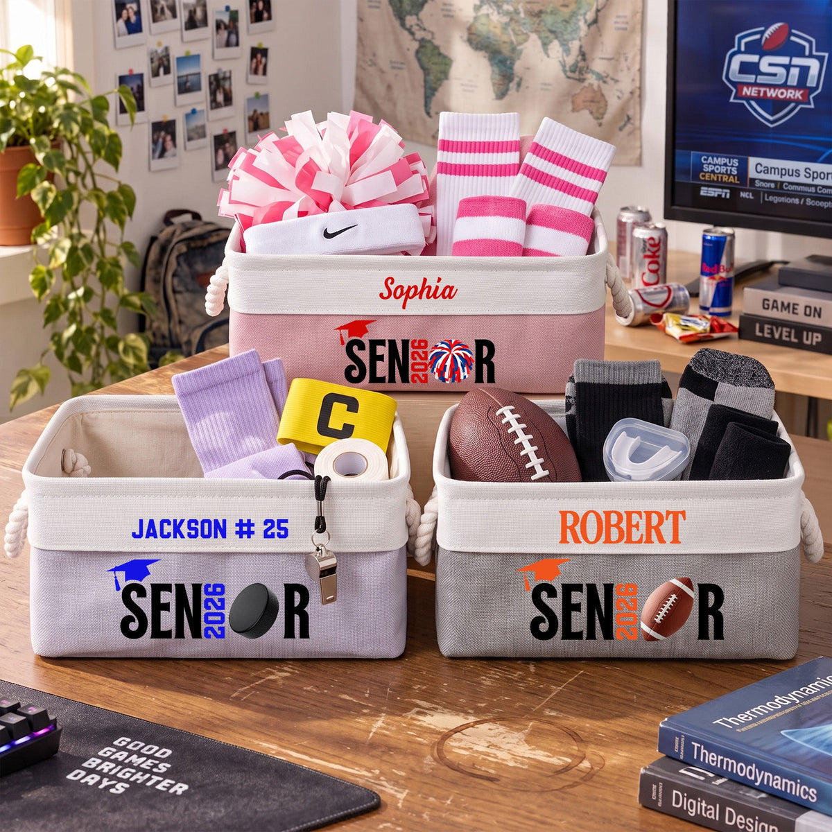 Graduation Sport Senior Basket For Daughter, Son, Club - Personalized Storage Basket
