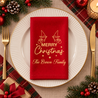 Custom Family Name Merry Christmas Reusable Cotton Napkin Christmas Decor HA75 919456