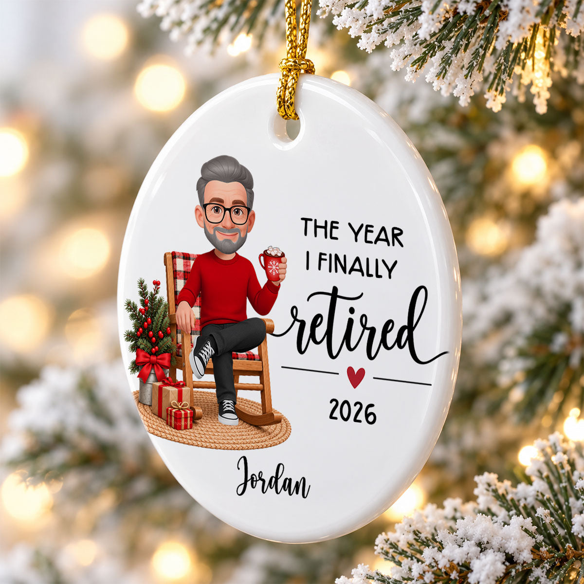 The Year I Finally Retired - Personalized Ceramic Ornament - Christmas Gift, Retirement Gift For Mom, Dad, Grandpa, Grandma
