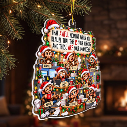 Funny Coworker Bulk Gifts - Monkey Circus, Gag Gifts For Team - Personalized Ornament