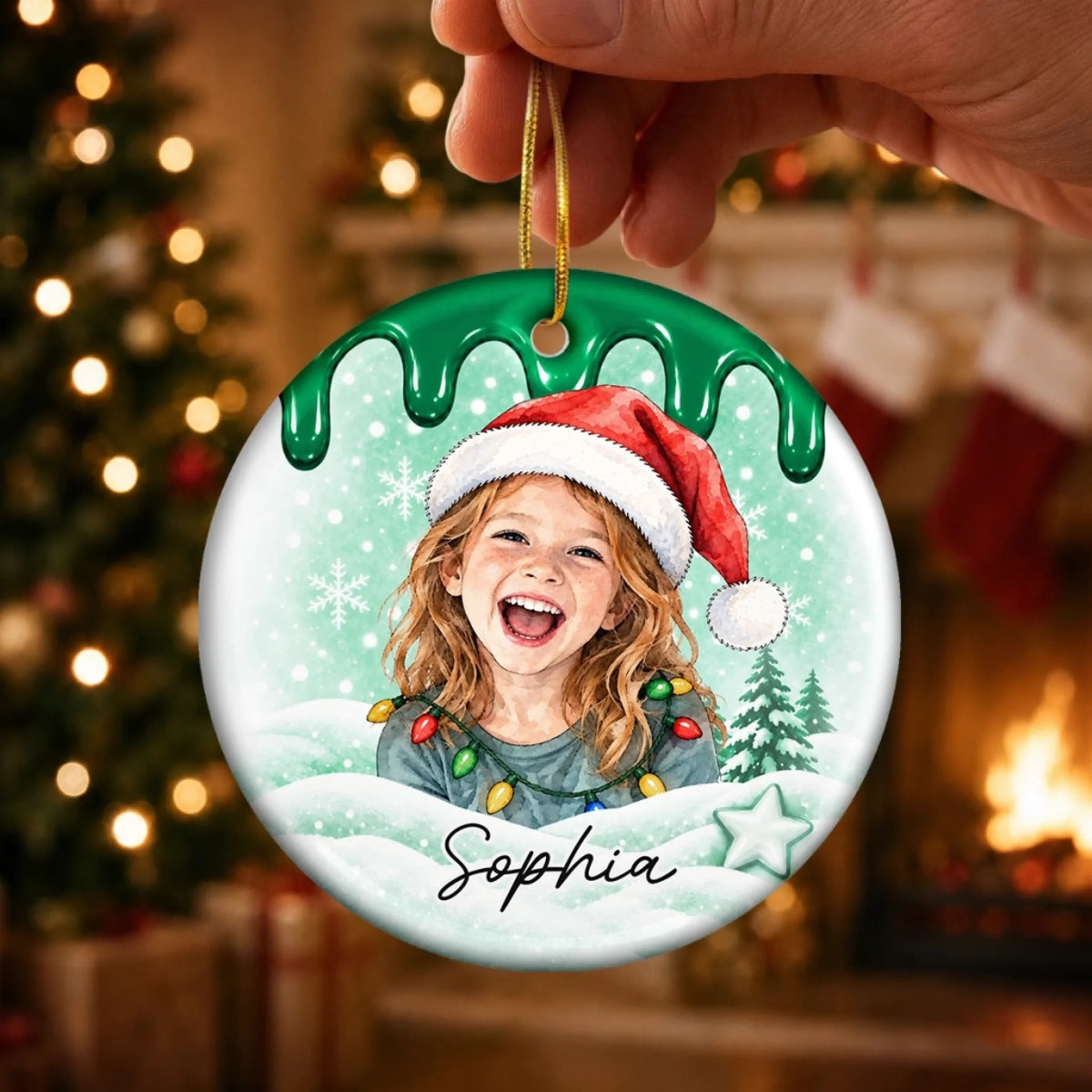 Custom Photo Christmas Gifts for Kids - Personalized Ceramic Ornament