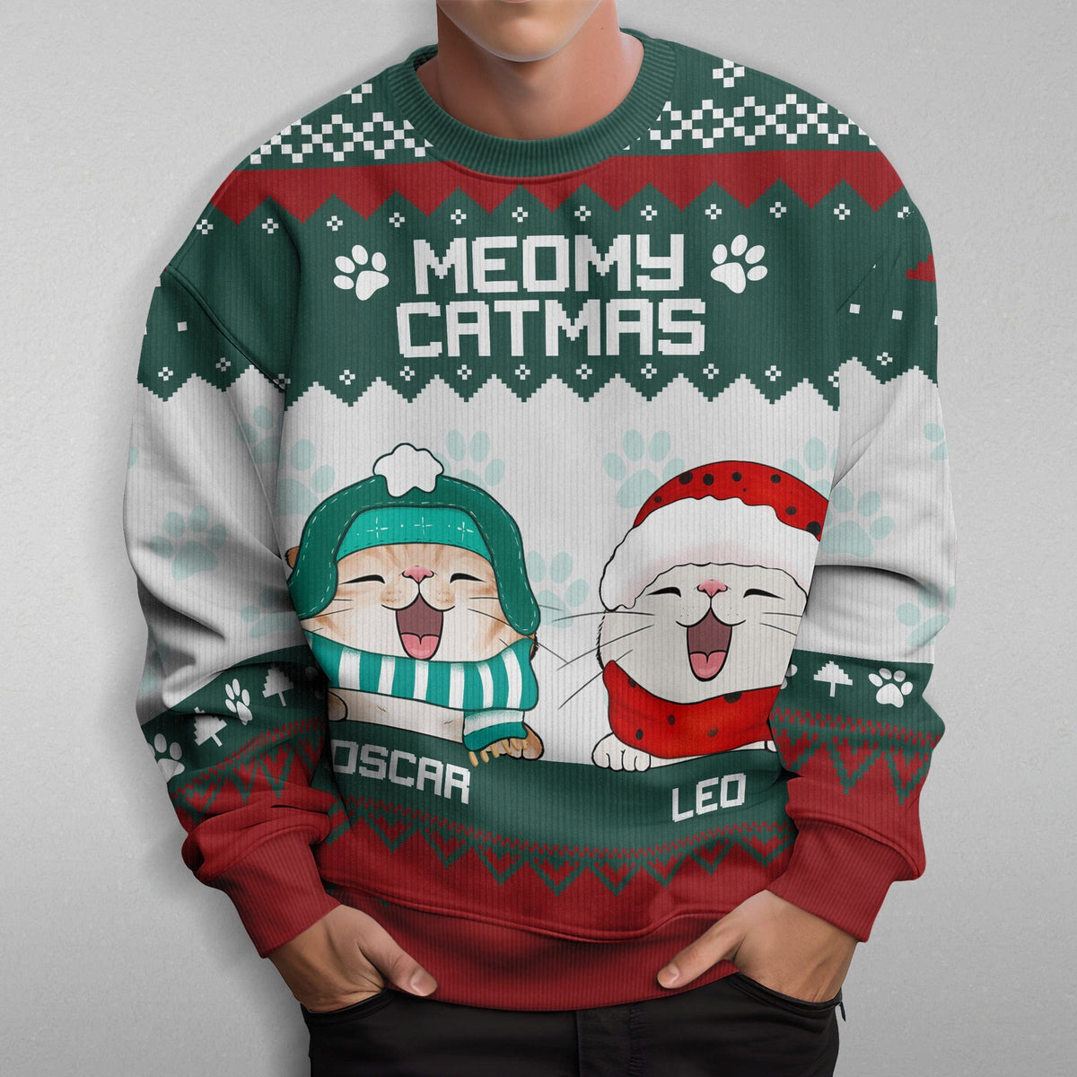 Personalized Cat Meowy Catmas Christmas Cats All-Over-Print Ugly Sweater - Best Christmas Gift Idea For Cat Lover, Cat Mom, Cat Dad HO82 891717