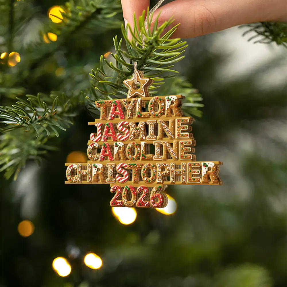 Family Gift - Personalized Gingerbread Name Style Wooden Ornament
