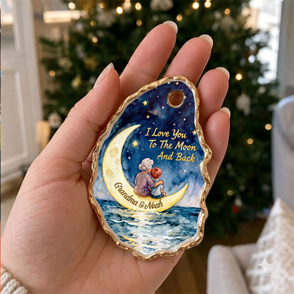 I Love You To The Moon And Back - Personalized Oyster Shell Ornament