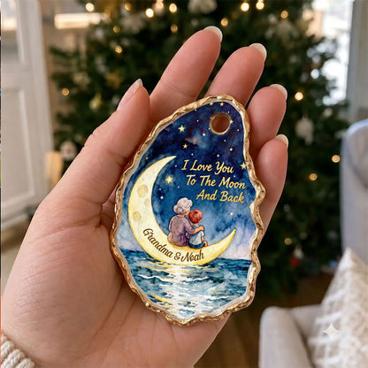 I Love You To The Moon And Back - Personalized Oyster Shell Ornament