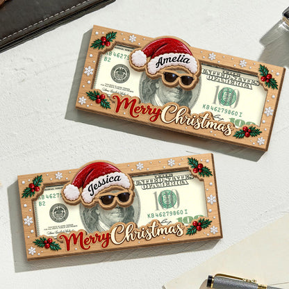 Funny Customized Christmas Santa Cash Wood Money Holder Gift Box For Holiday CH07 180872