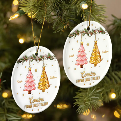 Christmas Gift For Siblings - Personalized Brothers & Sisters Forever Linked Together Festive Ceramic Ornament